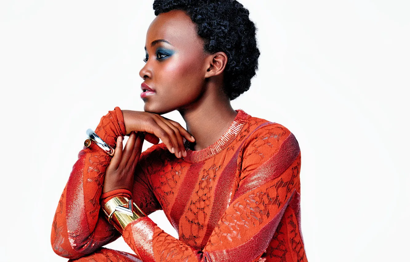 Photo wallpaper girl, black, dress, actress, hairstyle, Afro, Lupita Nyong'o