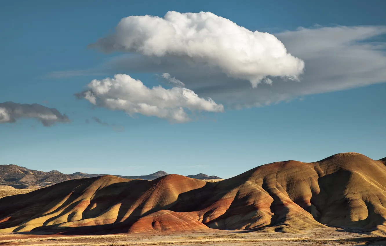 Photo wallpaper the sky, clouds, mountains, hills