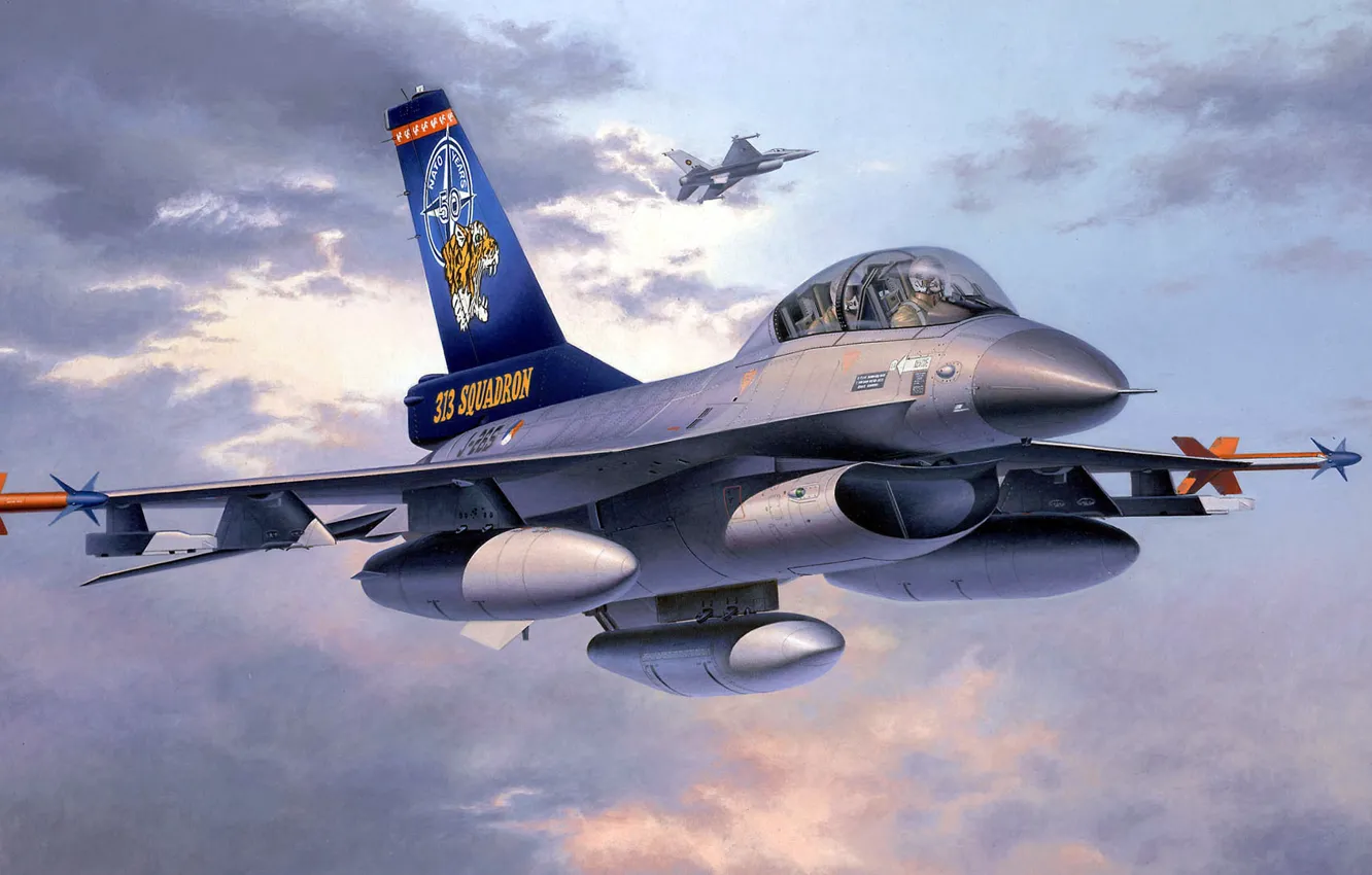 Photo wallpaper Fighting Falcon, General Dynamics, F-16 B, Twin seater