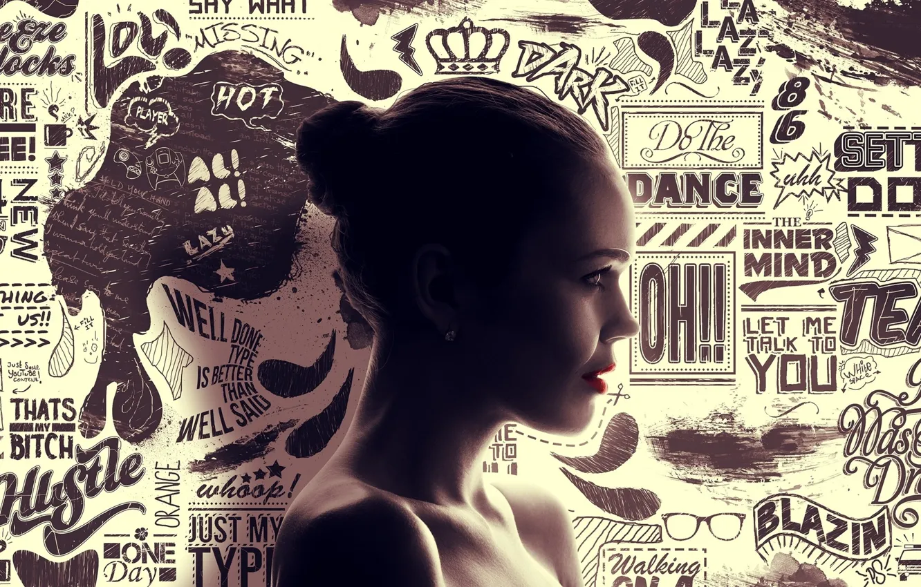 Photo wallpaper face, letters, profile, words