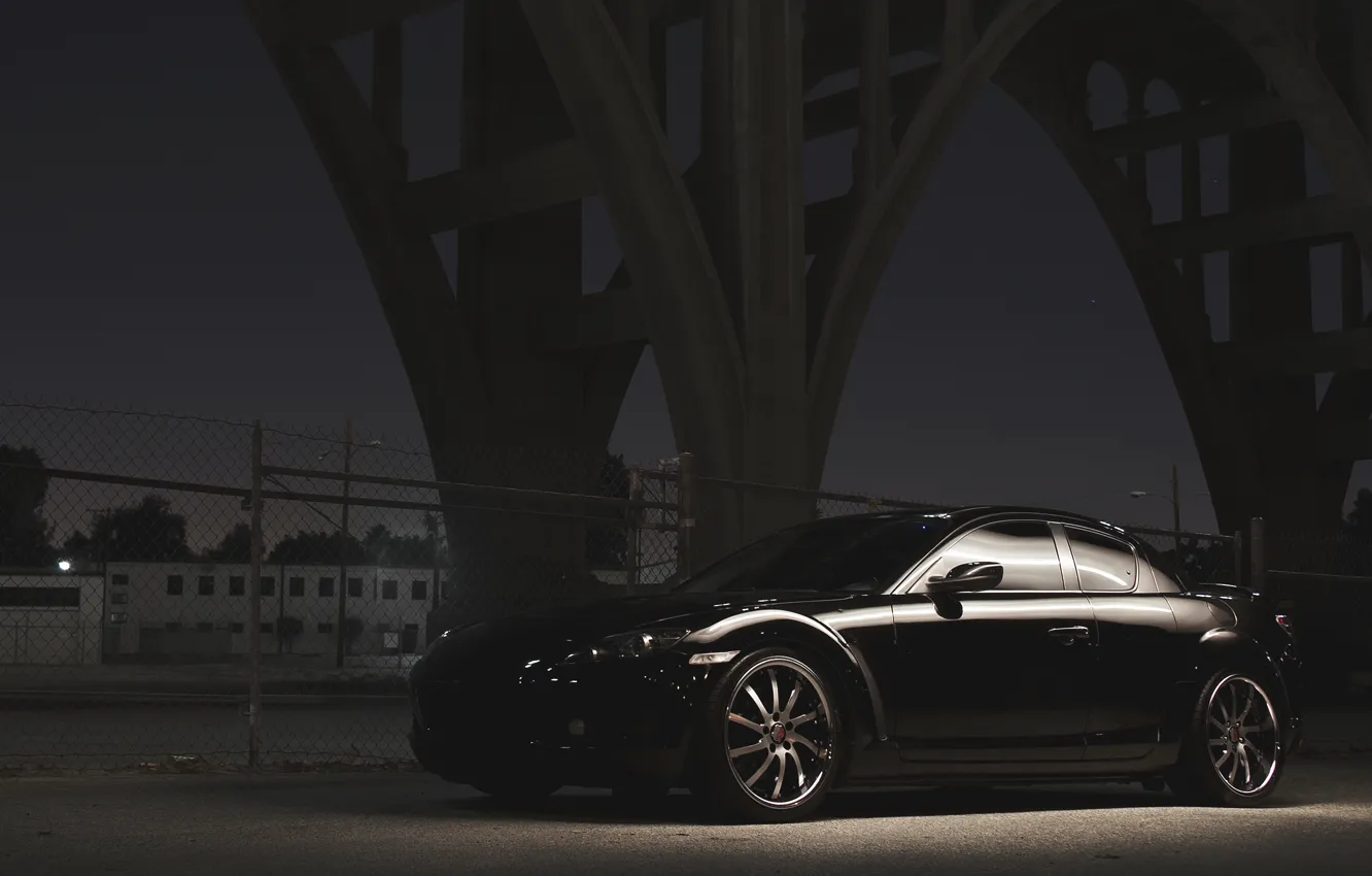 Photo wallpaper Bridge, Night, Street, Mazda, Black, Mazda, Black, RX-8