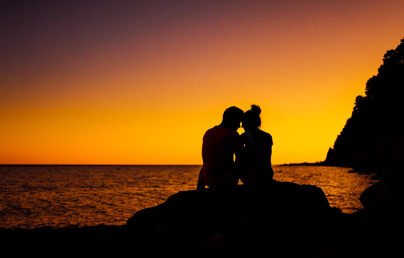 Photo wallpaper sea, love, sunset, silhouette, Russia, Bukhta Inal