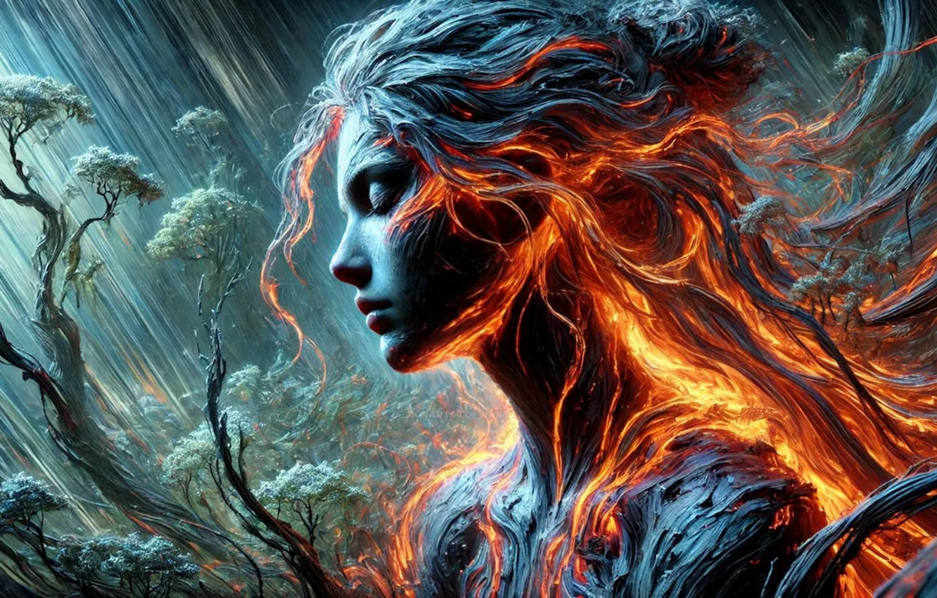 Photo wallpaper sadness, girl, trees, lights, from designart46