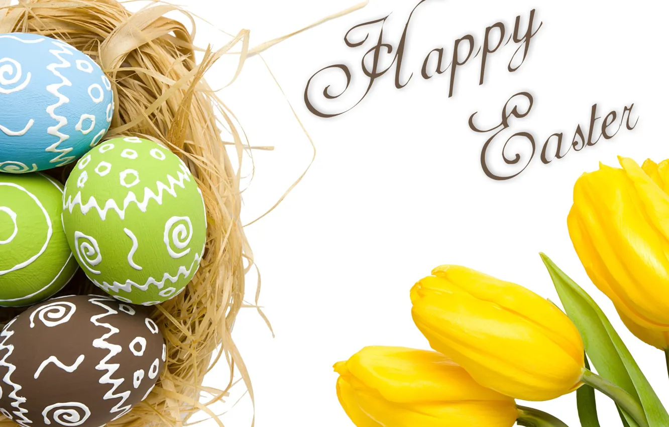 Photo wallpaper Easter, socket, tulips, eggs