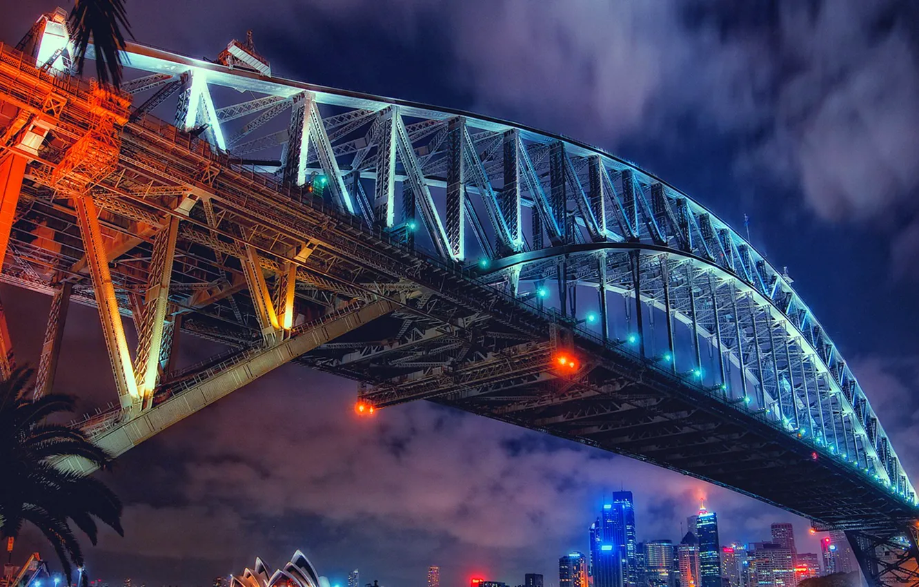 Photo wallpaper night, bridge, lights, home, Australia, theatre, Sydney