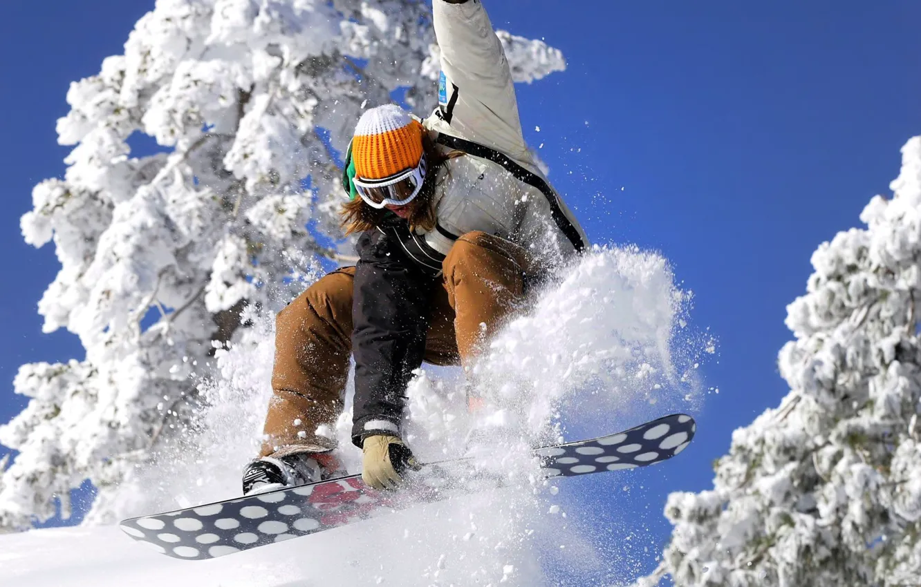 Photo wallpaper the sky, girl, snow, snowboard, snowboard