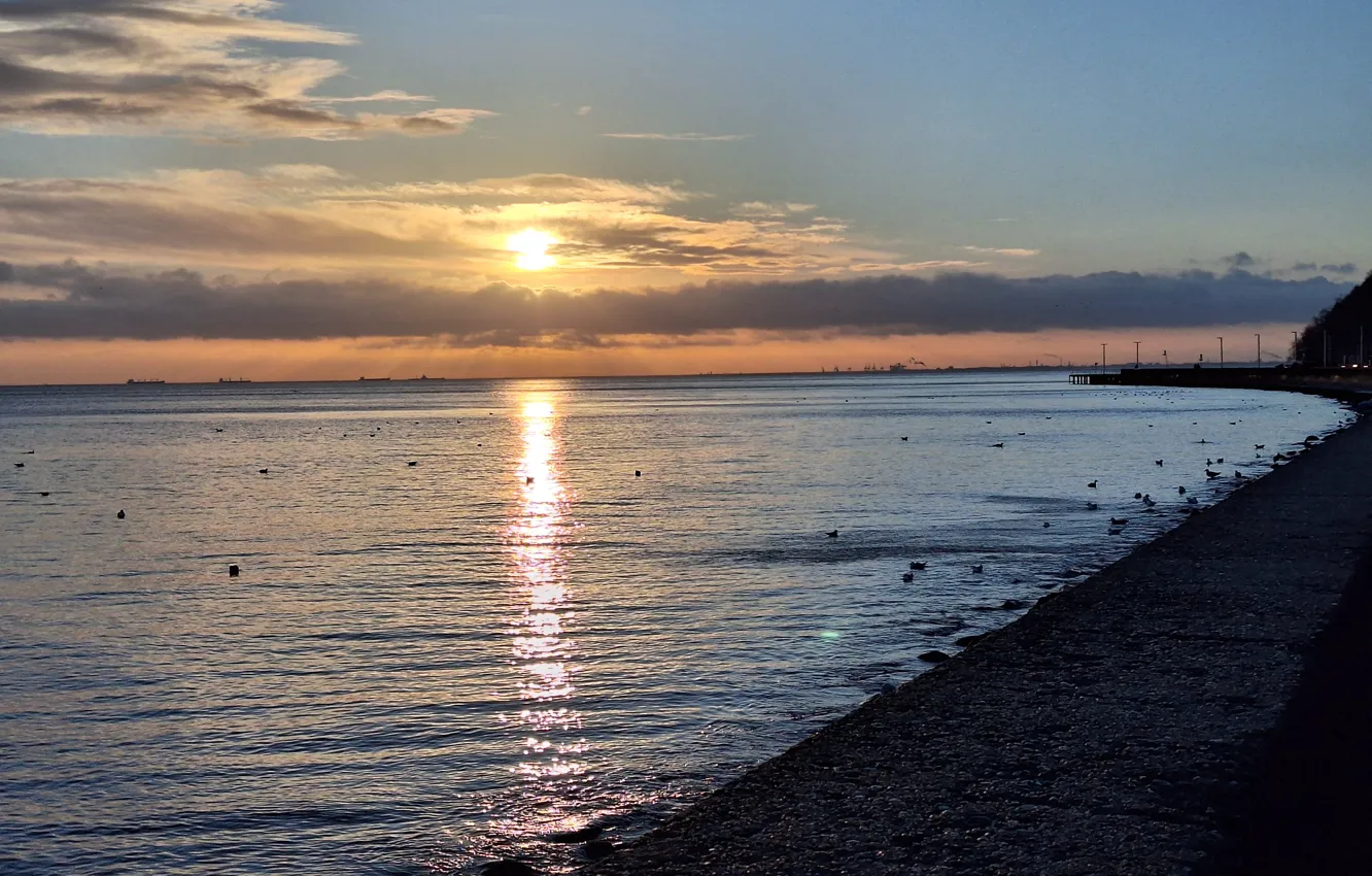 Photo wallpaper chmury, Sea, sunrise