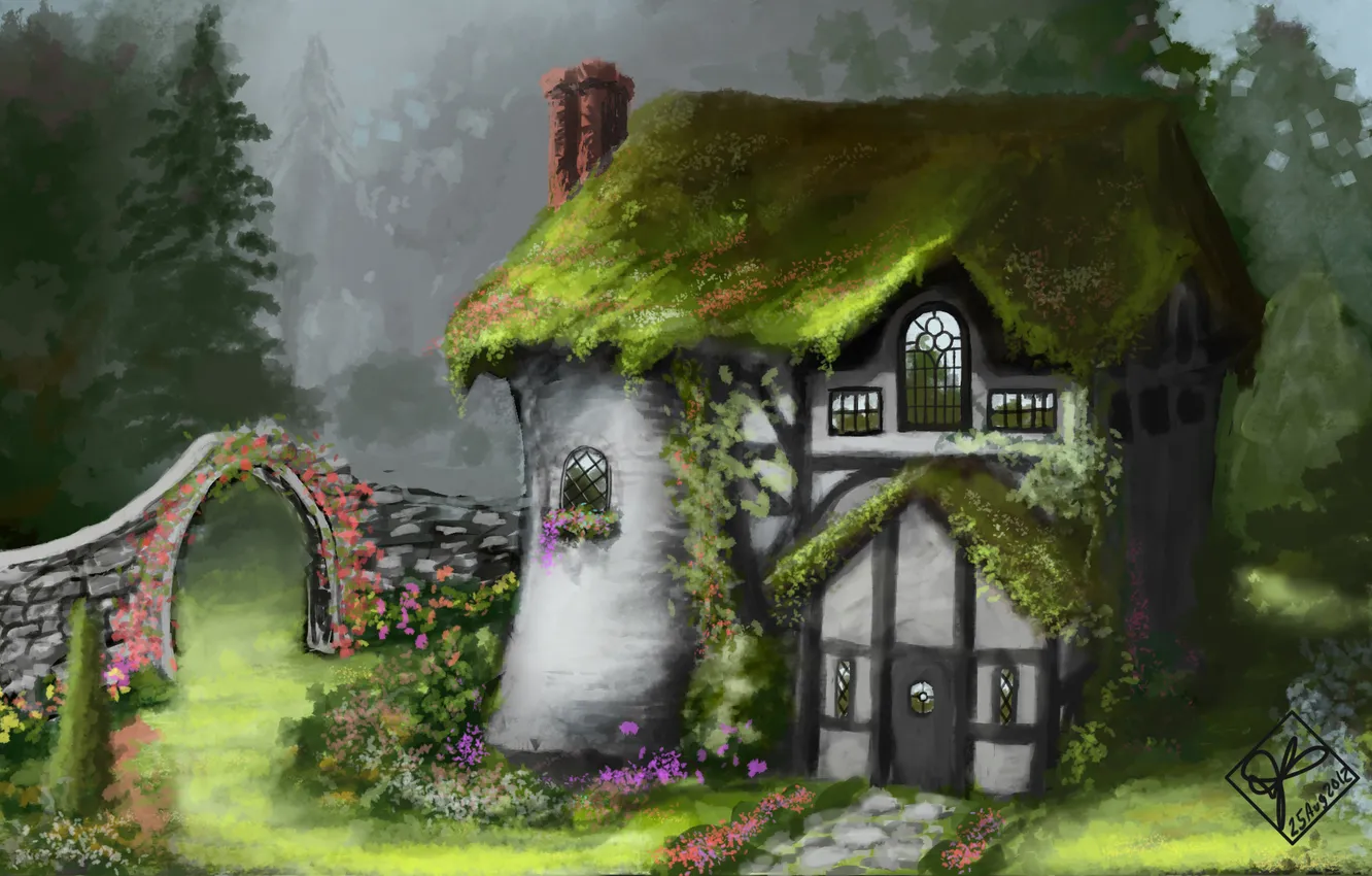 Photo wallpaper greens, flowers, home, garden, art, arch