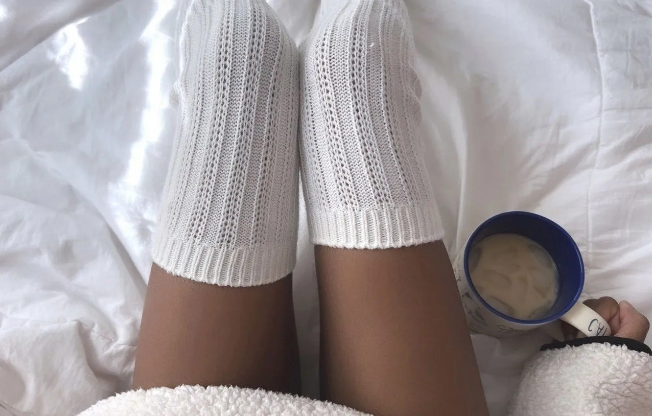Photo wallpaper girl, coffee, dress, leg warmers, slender legs, tanned legs