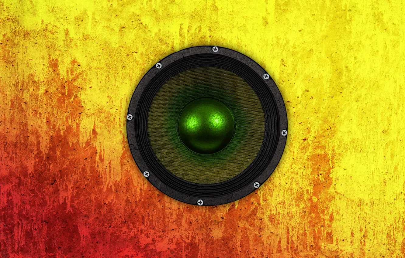Photo wallpaper yellow, red, color, speaker, concrete