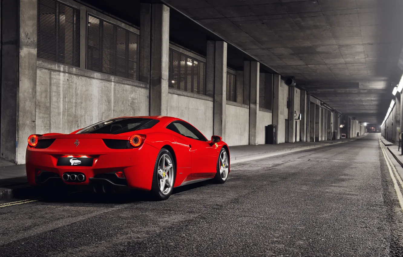 Photo wallpaper red, Ferrari, red, sports car, Ferrari, 458, tunnel, Italia