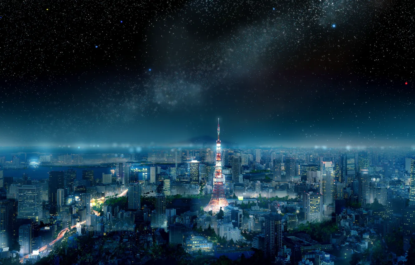 Photo wallpaper the sky, landscape, night, the city, Tokyo