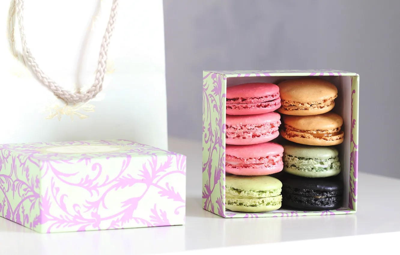 Photo wallpaper box, gift, cookies, sweets, dessert, Macaron
