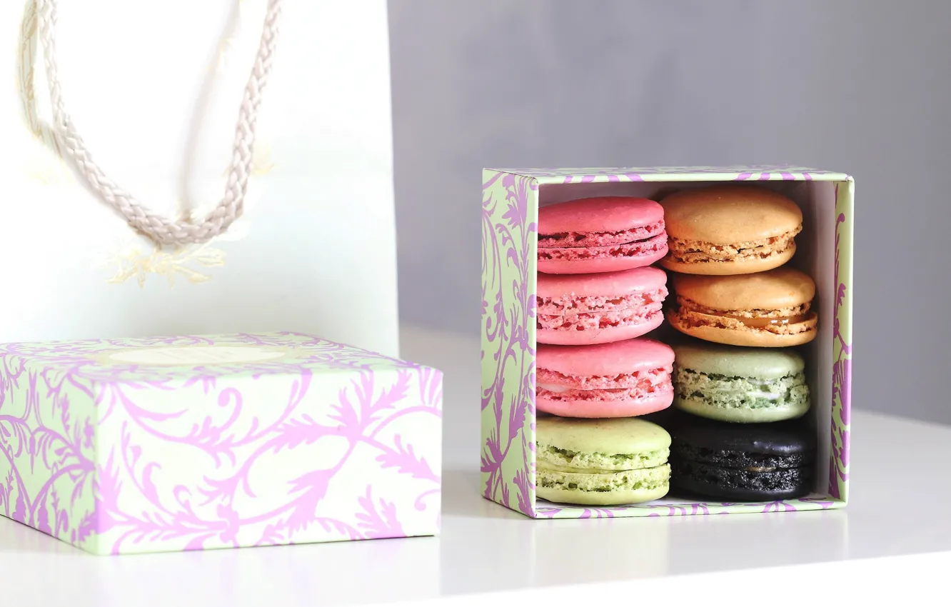 Photo wallpaper box, gift, cookies, sweets, dessert, macaron