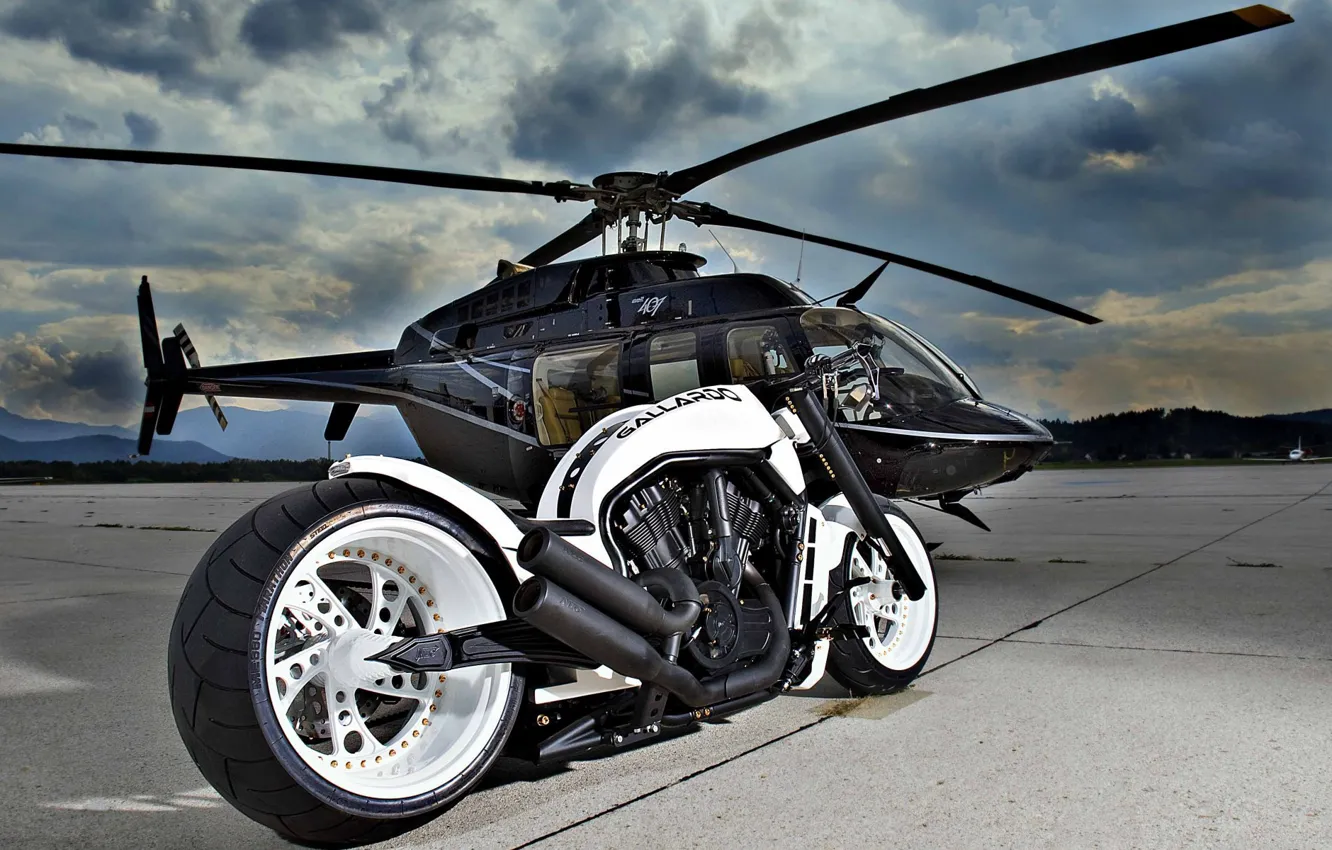 Photo wallpaper Gallardo, Helicopter, Custom, Motorcycle