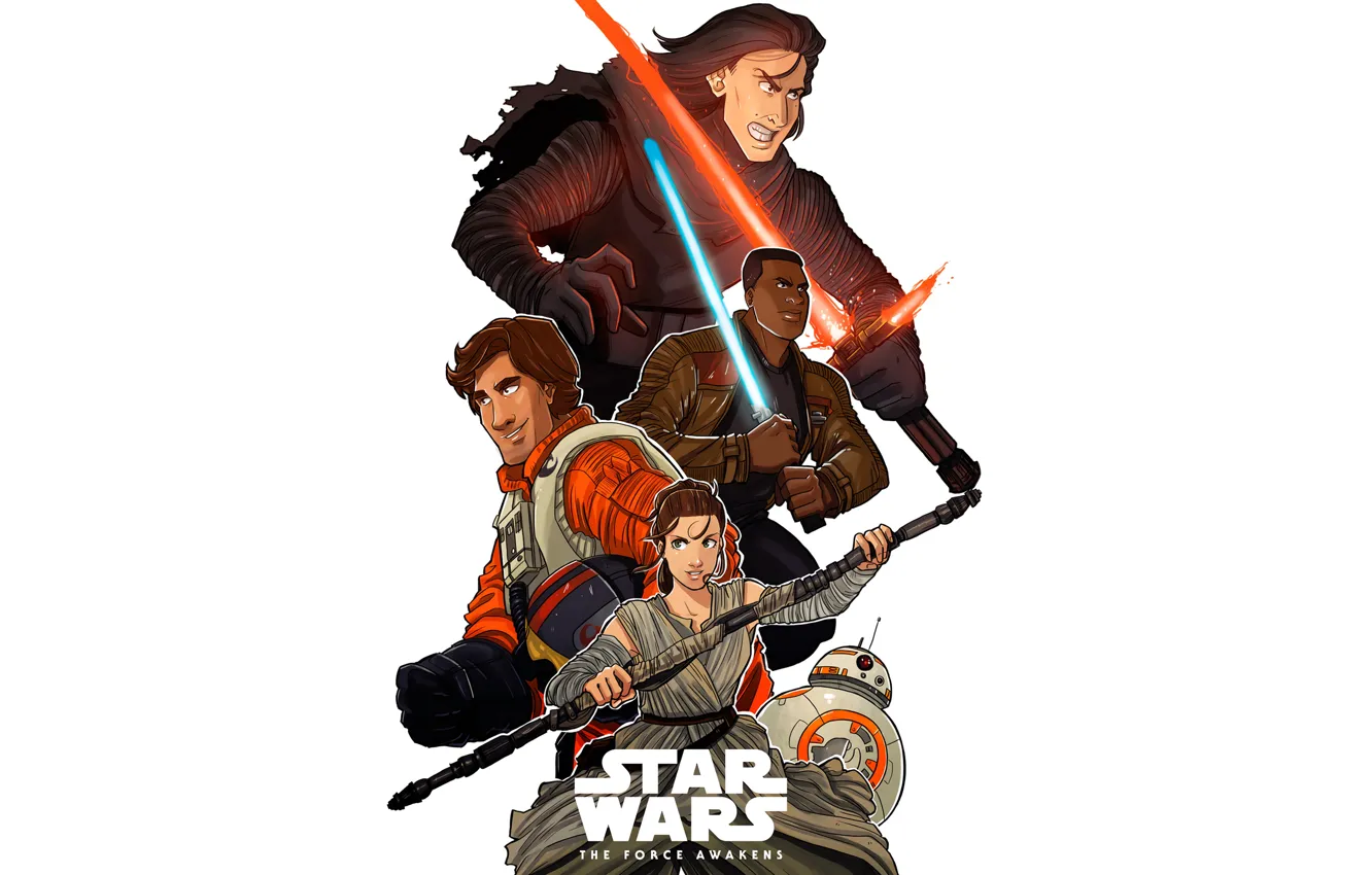 Photo wallpaper Ray, Movie, Finn, Star Wars Episode VII: The Force Awakens, Kylo Ren, BB-8, Rey, Poe …