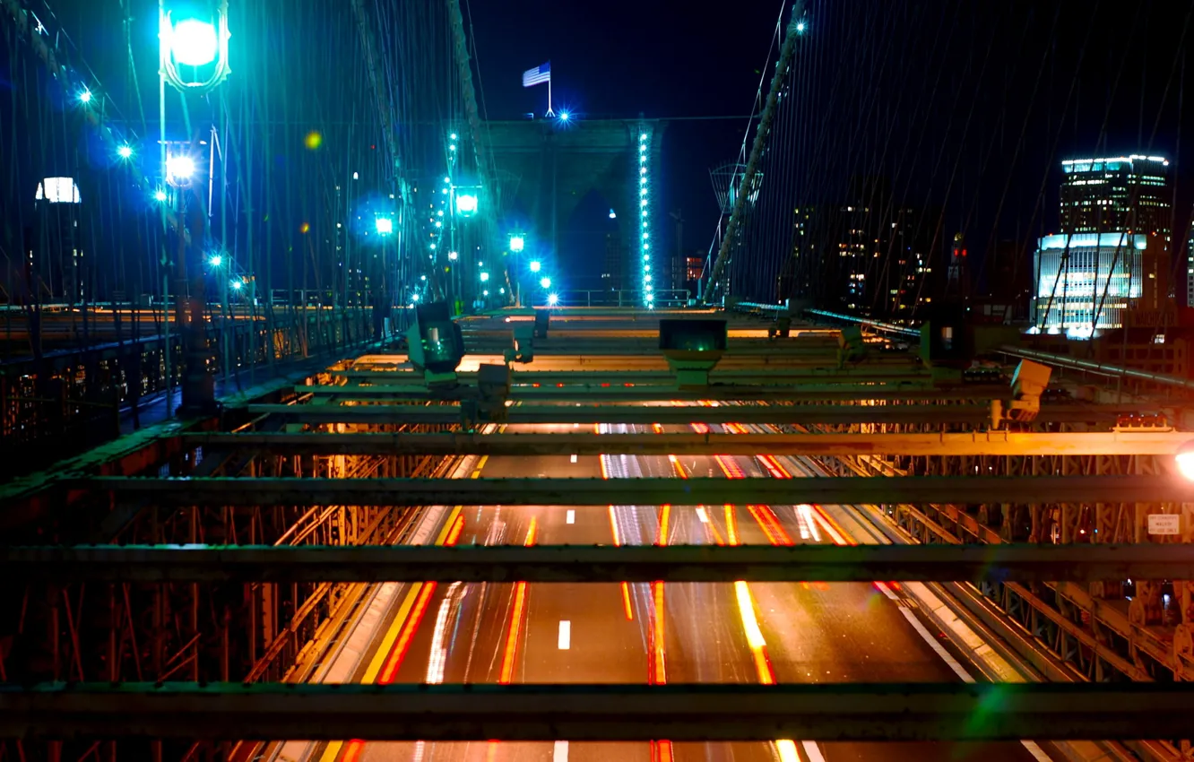 Photo wallpaper bridge, new, flag, lanterns, York, concrete jungel