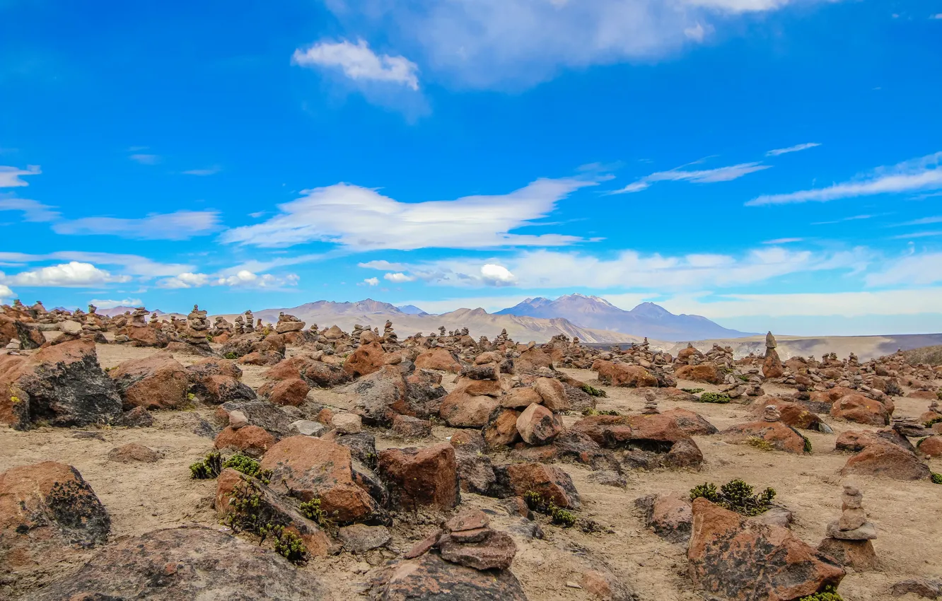 Photo wallpaper the sky, mountains, stones, desert, Peru