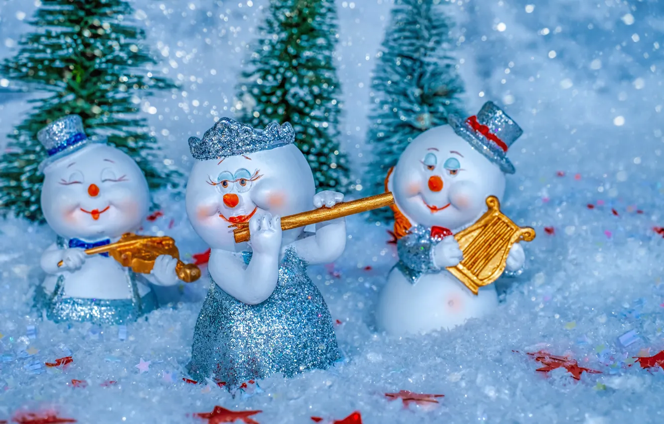 Photo wallpaper music, holiday, entertainment, instrumento, snowman, celebrate