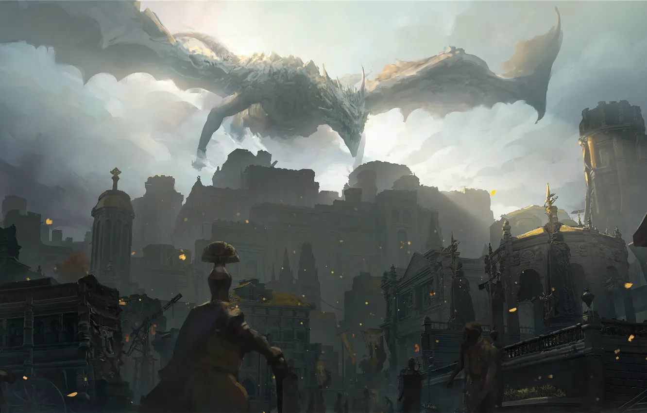 Photo wallpaper the city, dragon, monster, fantasy, Elden Ring, by zeyuz, Laindell's Soldiers