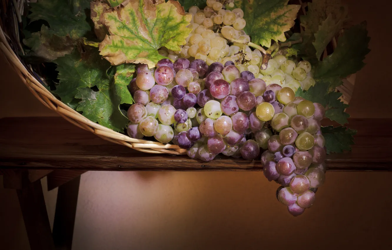 Photo wallpaper grapes, bunch, basket