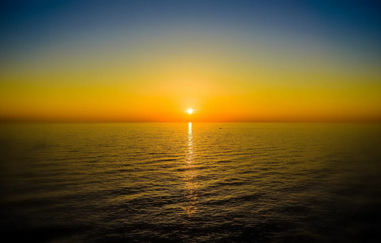 Photo wallpaper sea, the sun, sunset, water surface