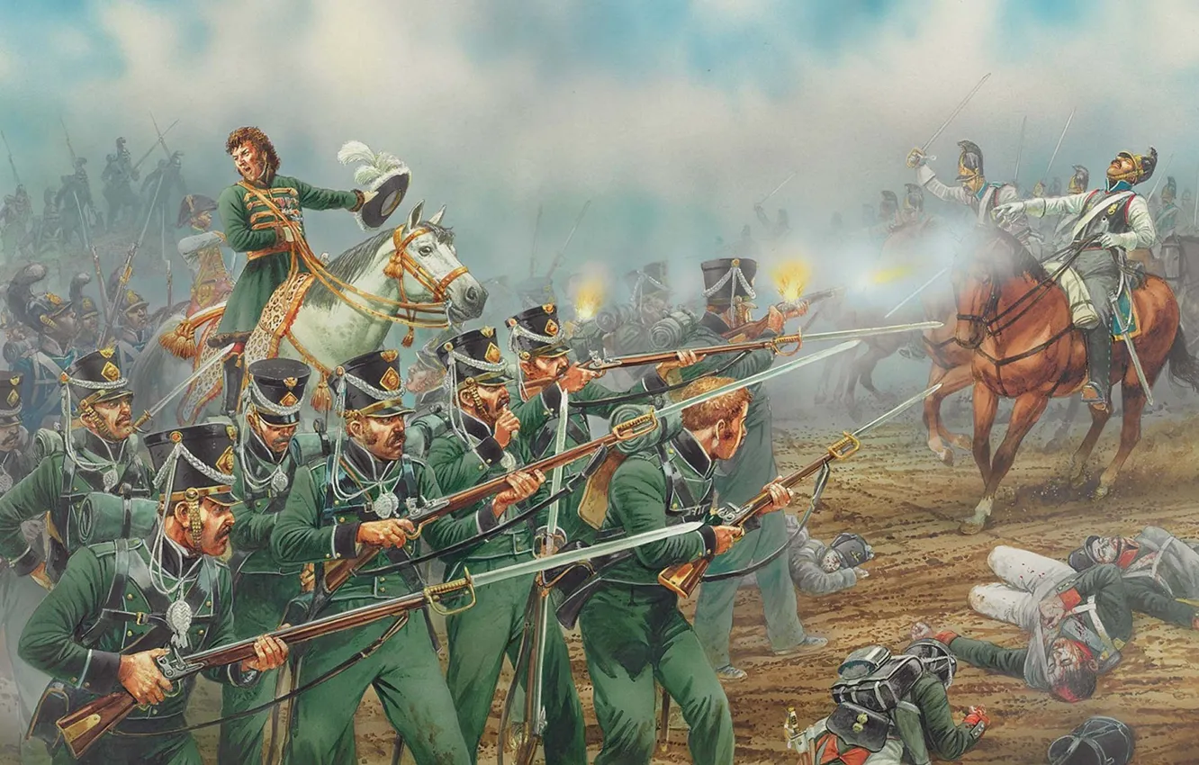 Photo wallpaper weapons, figure, battle, art, soldiers, shots, Patriotic war, officers
