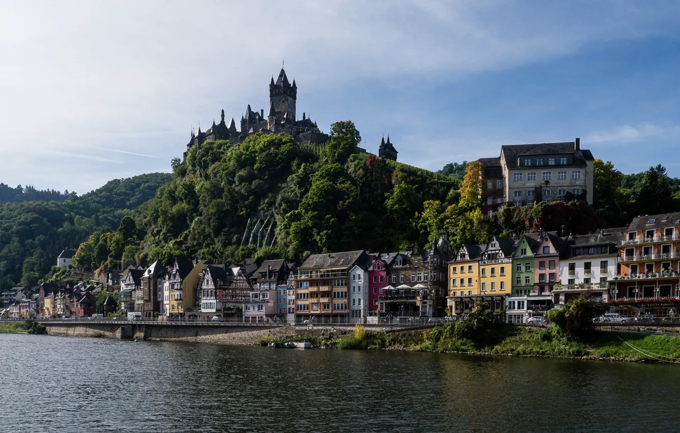 Photo wallpaper castle, building, Germany, promenade, Germany, Cochem, Cochem, the river Moselle