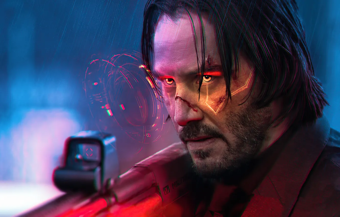 Photo wallpaper gun, game, actor, weapon, eyes, power, man, face