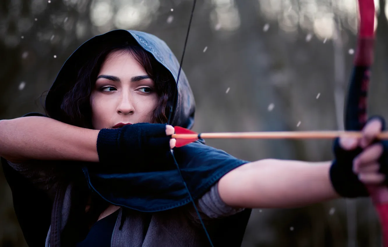 Photo wallpaper girl, bow, arrows, string, James Stewart