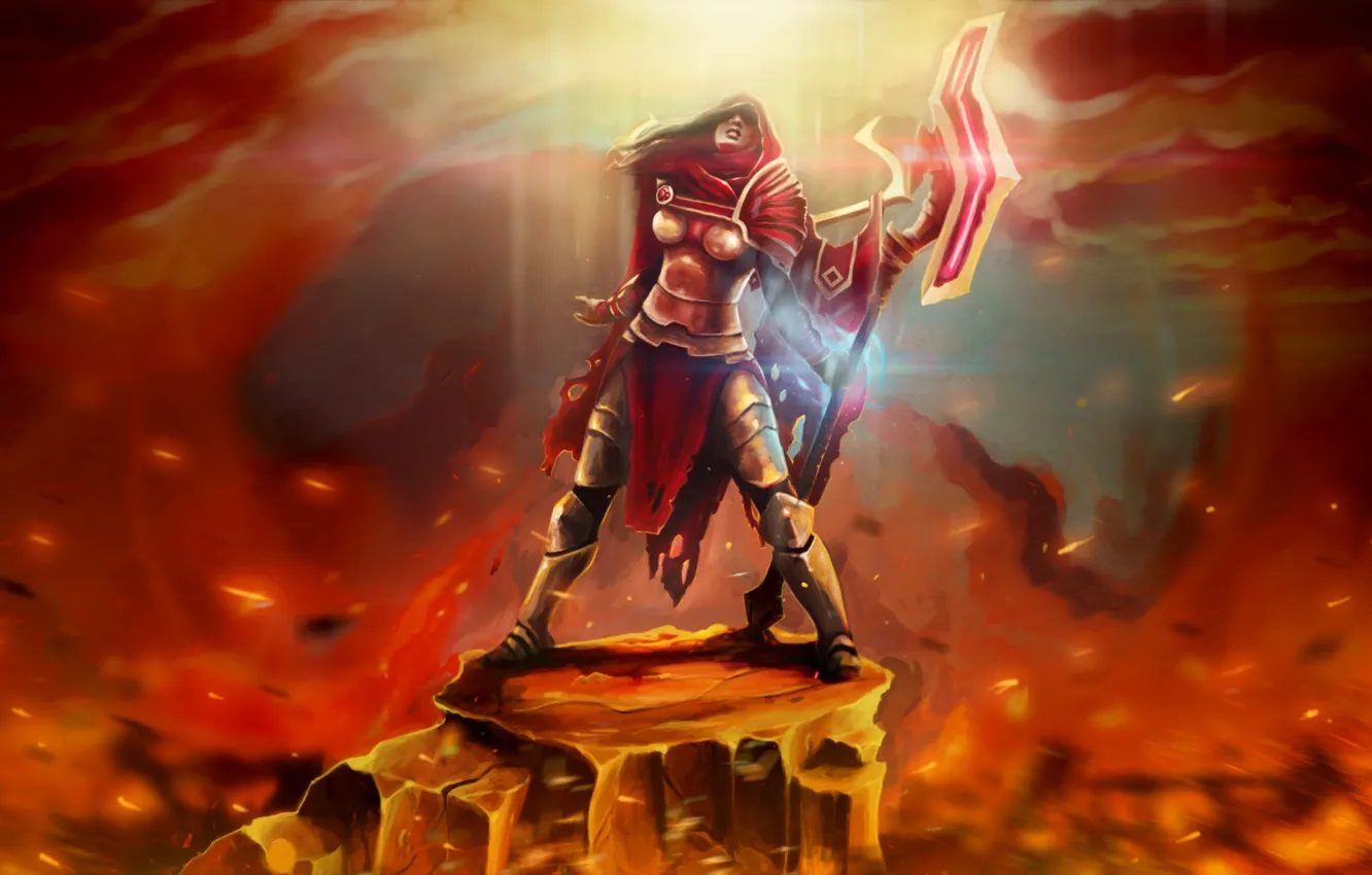 Photo wallpaper girl, lights, weapons, armor, art, dota 2, Tresdin, Legion Commander