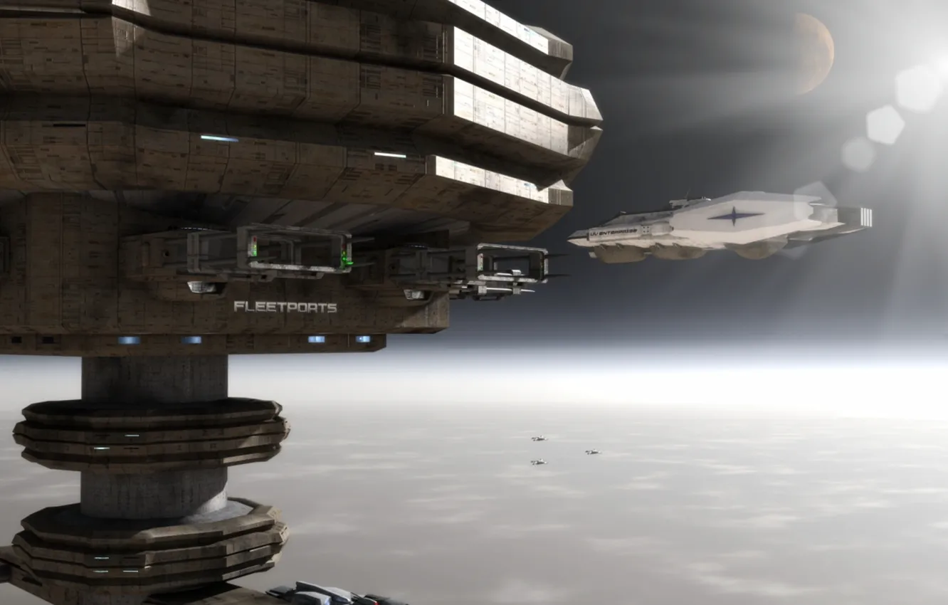 Photo wallpaper planet, spaceships, fleetports arrival