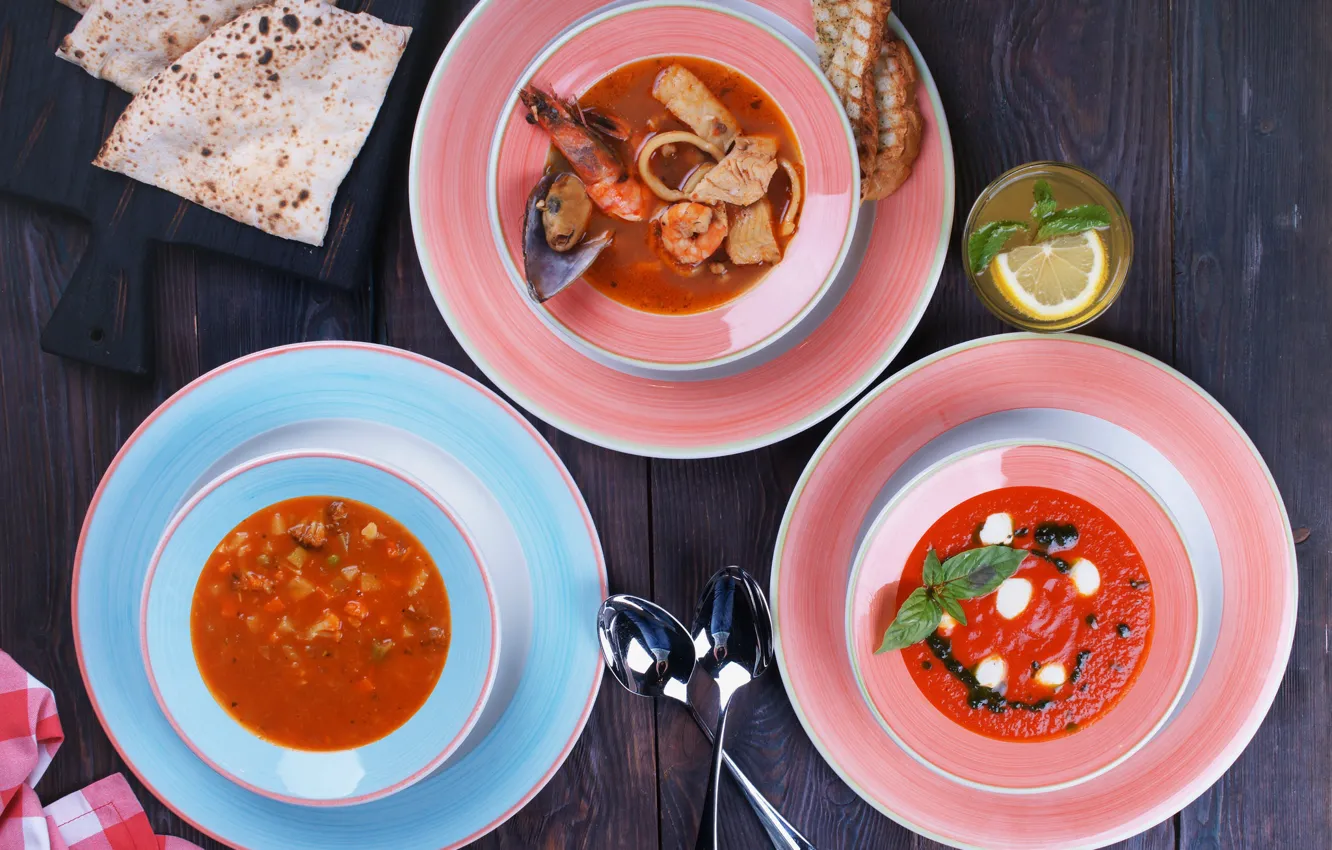 Photo wallpaper lemon, seafood, pita, the first dish