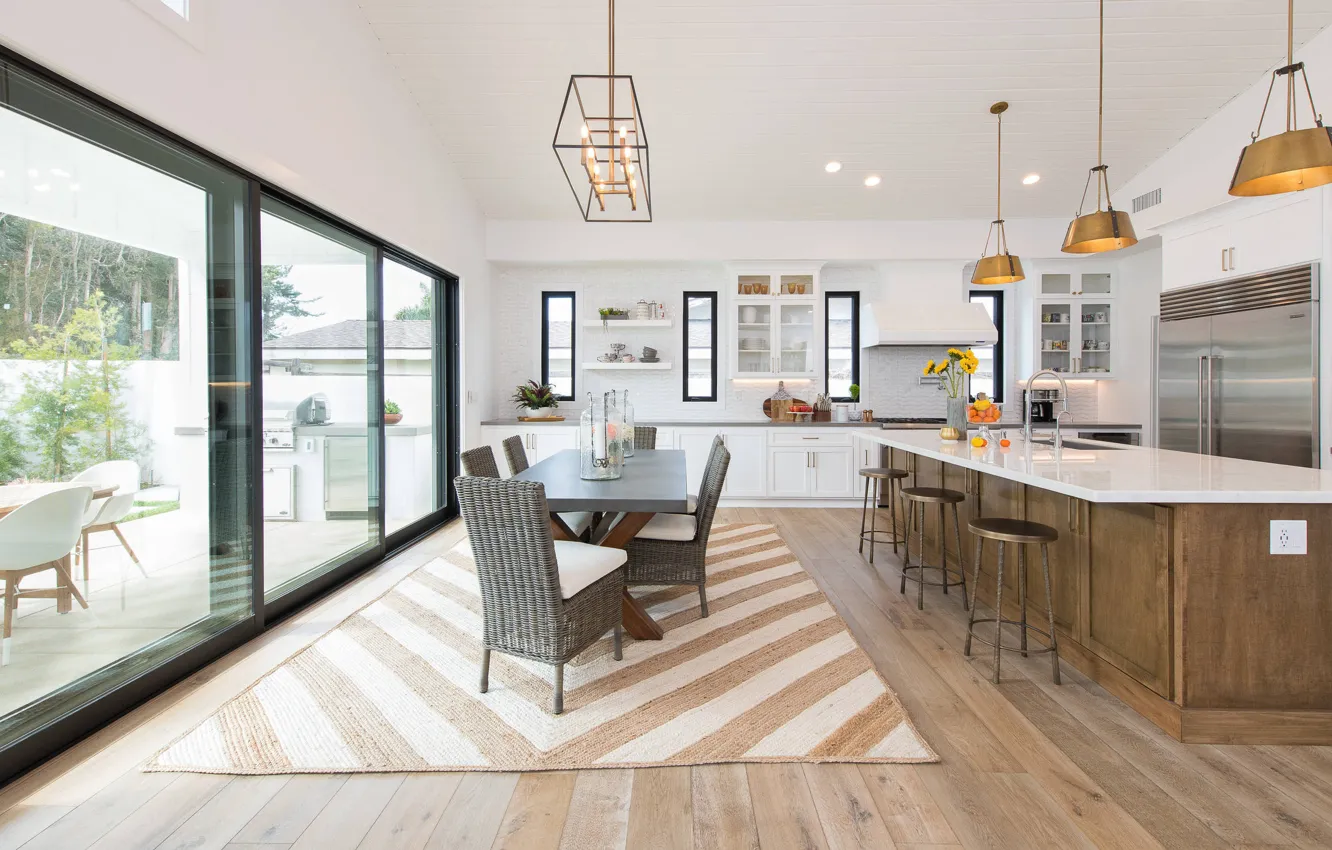 Photo wallpaper design, style, interior, CA, kitchen, terrace, dining room, dining area