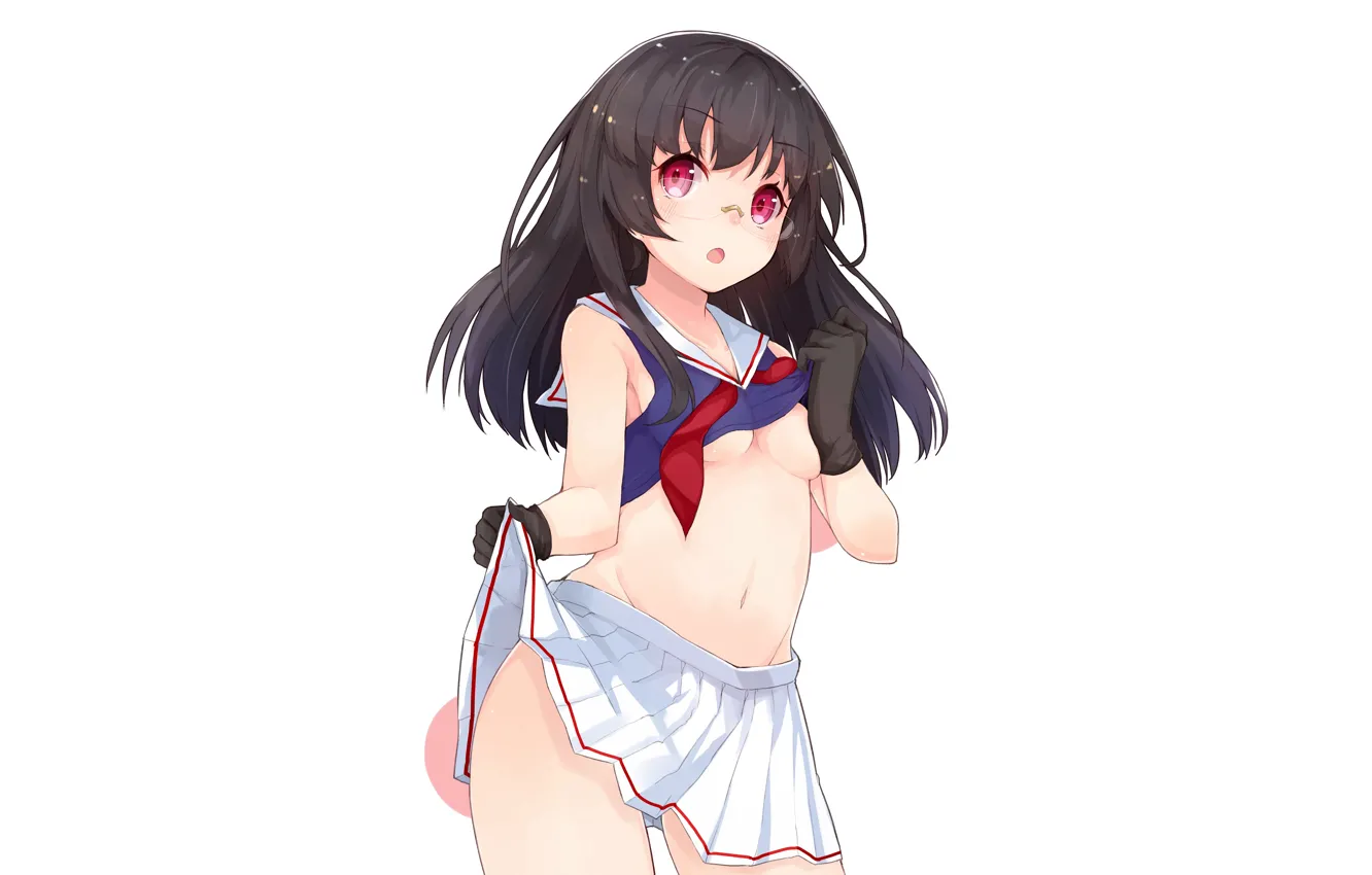 Photo wallpaper girl, sexy, cleavage, school uniform, long hair, brown hair, boobs, anime