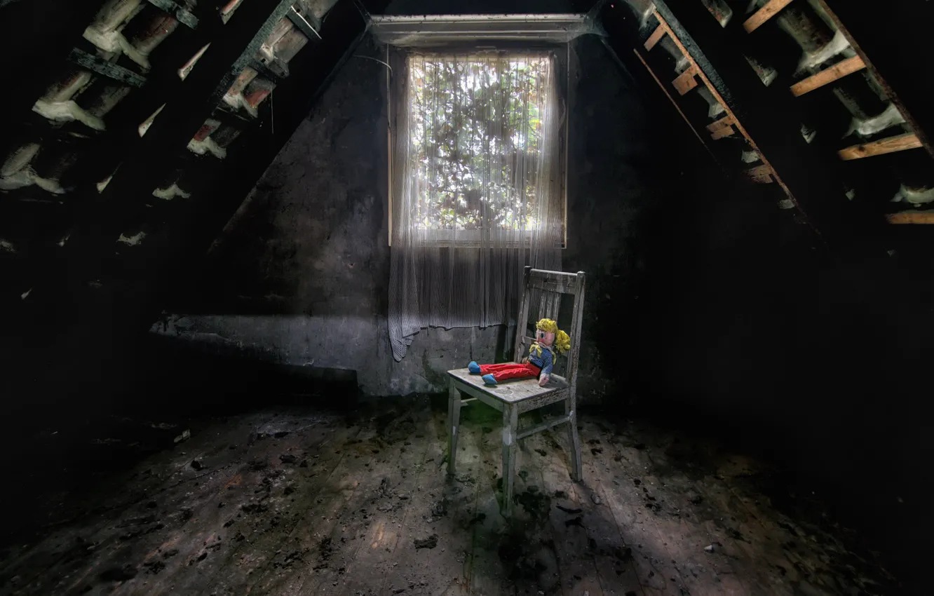 Photo wallpaper toy, window, chair, attic