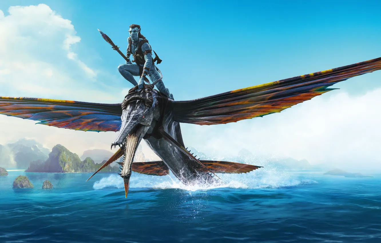 Photo wallpaper the ocean, fantasy, front, action, Sam Worthington, Avatar 2, 2022, Samuel Worthington