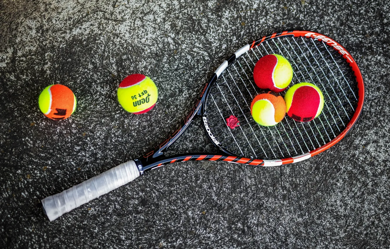 Photo wallpaper background, balls, racket, tennis