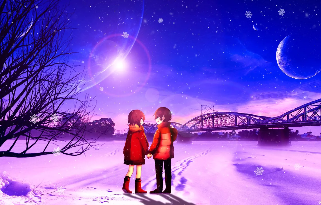 Photo wallpaper the sky, children, planet, The city, two, In Which I No