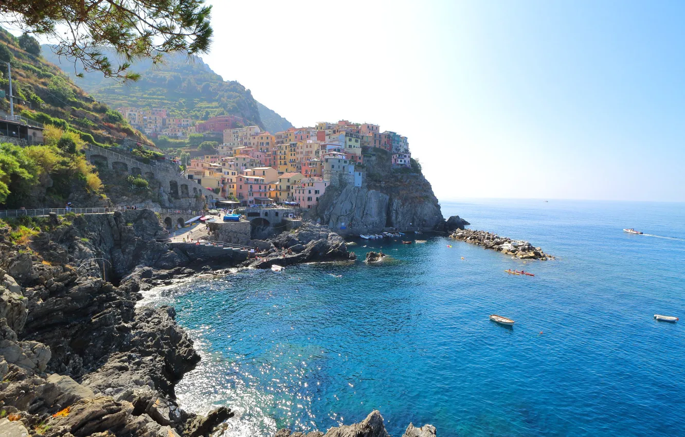 Photo wallpaper sea, landscape, rocks, Italy, panorama, Manarola