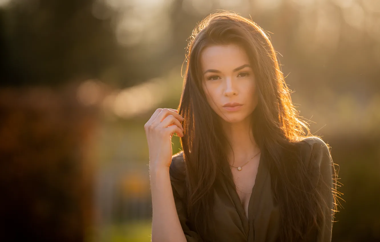 Photo wallpaper look, the sun, pose, background, model, portrait, hands, makeup