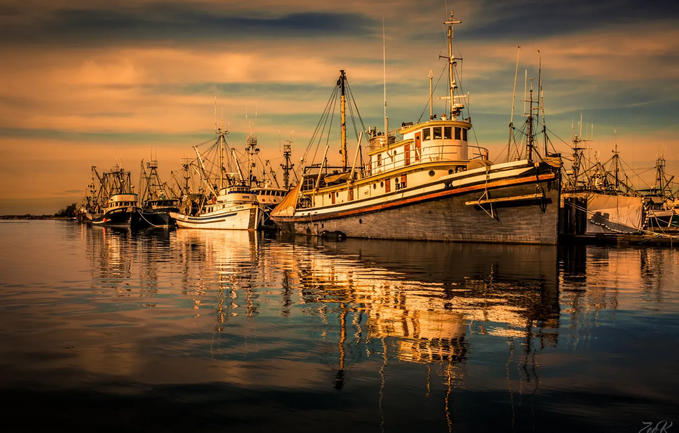 Photo wallpaper sea, ship, pier