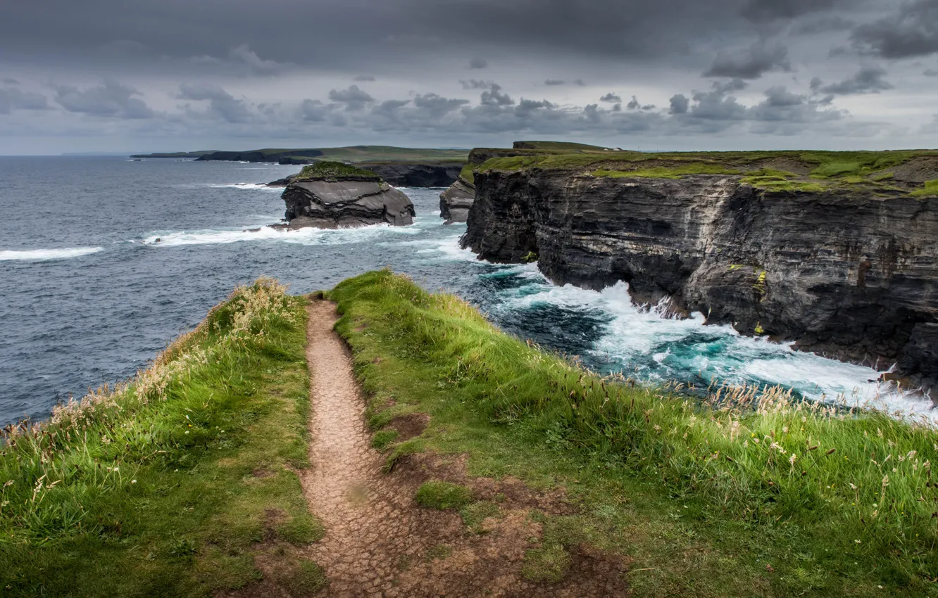 Photo wallpaper clouds, rocks, coast
