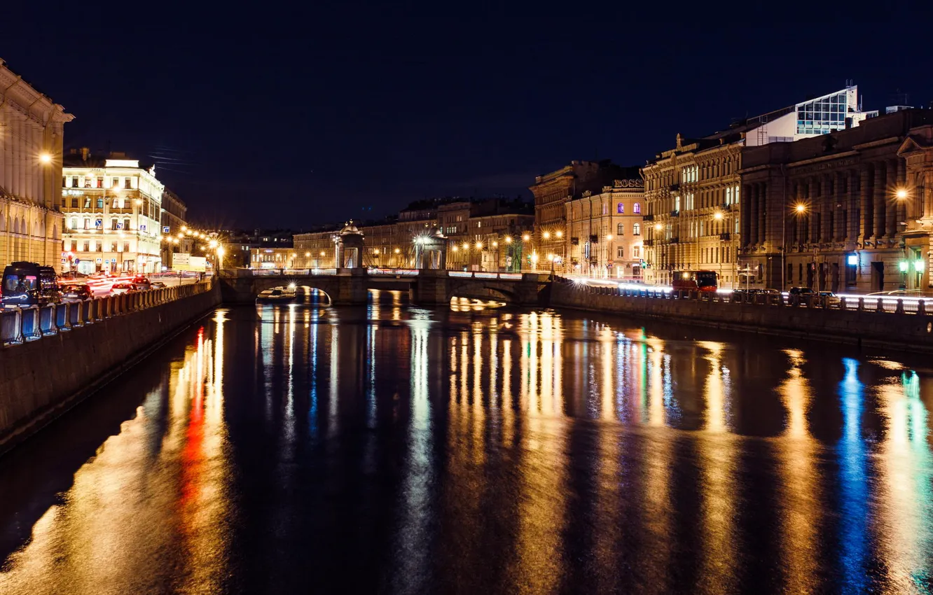 Photo wallpaper lights, river, Night, Peter, Saint Petersburg, Russia, Russia, SPb