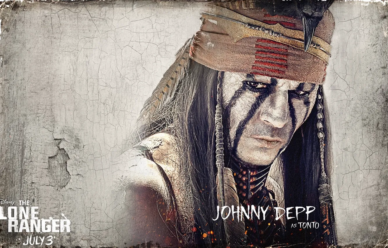 Photo wallpaper Johnny Depp, west, western, background, movie, wild west, Indian, The Lone Ranger