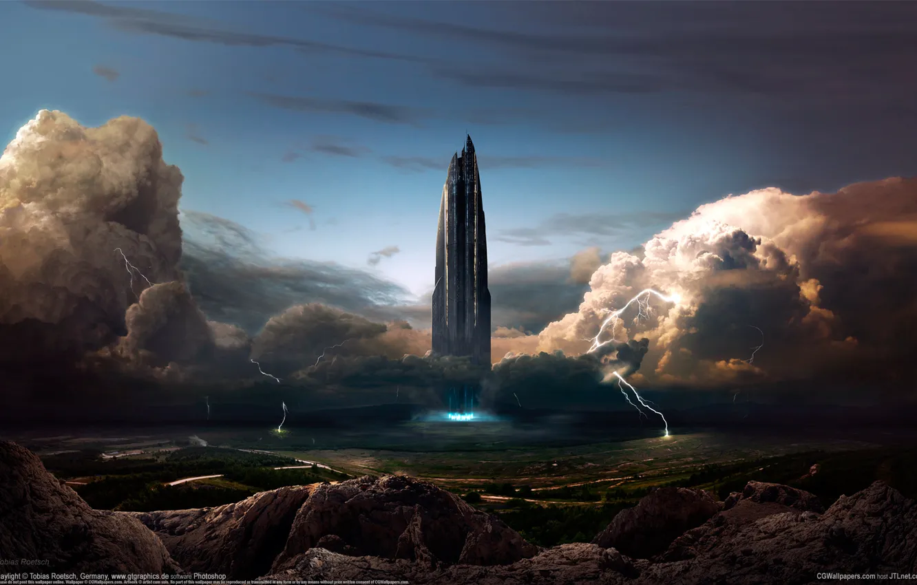Photo wallpaper the city, fiction, the building, tower, CG wallpapers, Tobias Roetsch