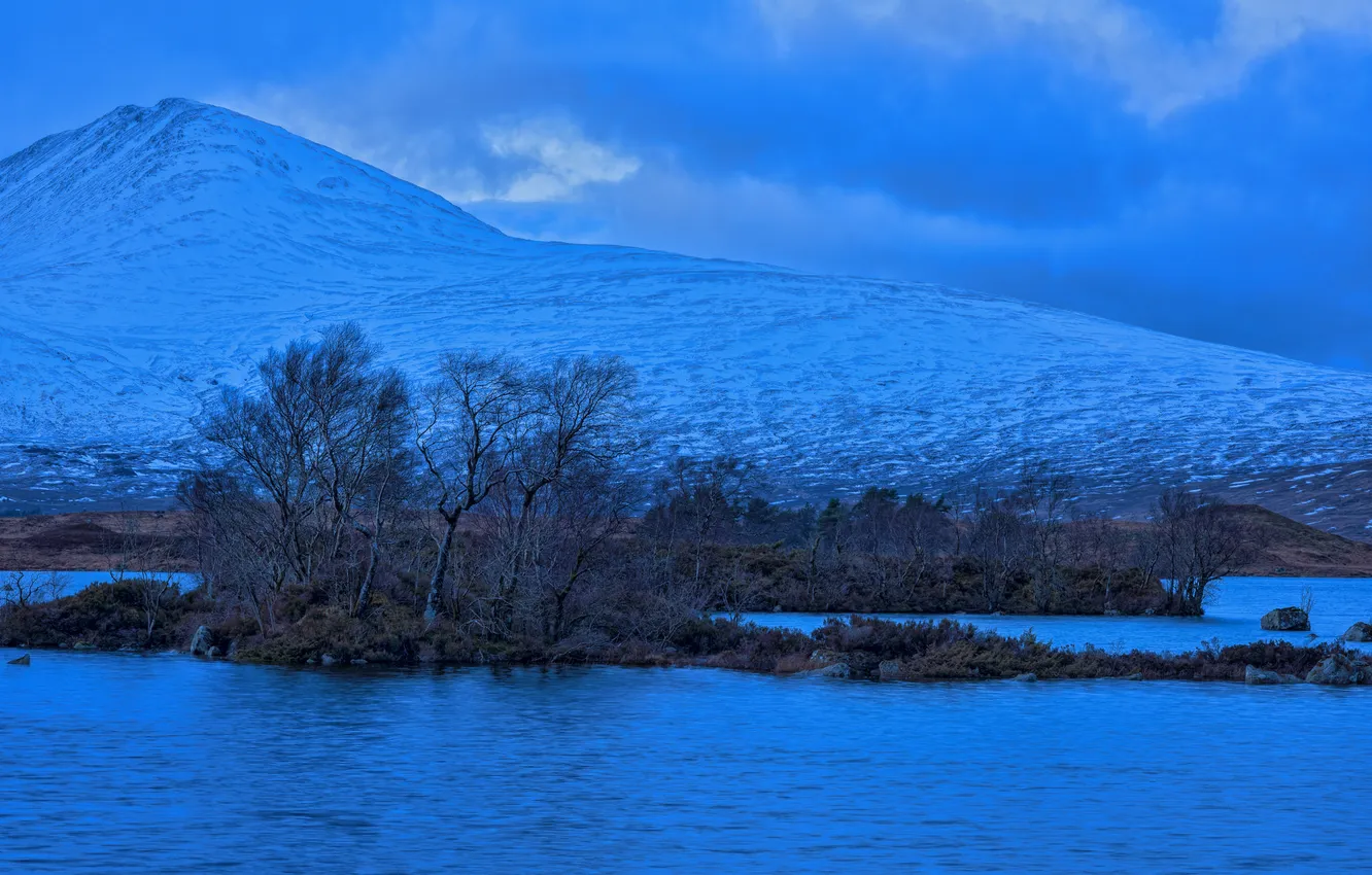 Photo wallpaper the sky, clouds, snow, trees, mountains, lake