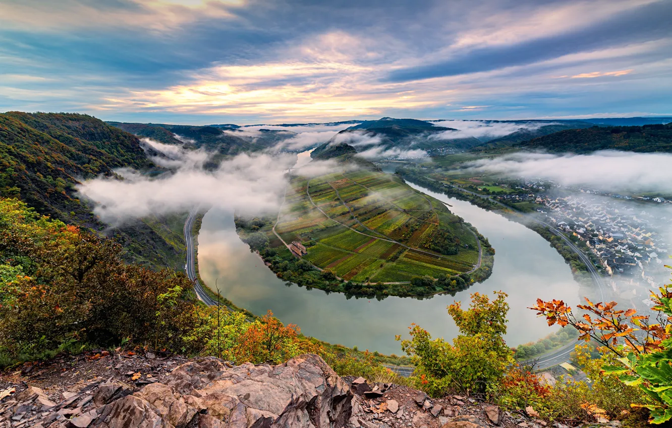 Photo wallpaper river, shore, view, Germany, Moselle, Braine