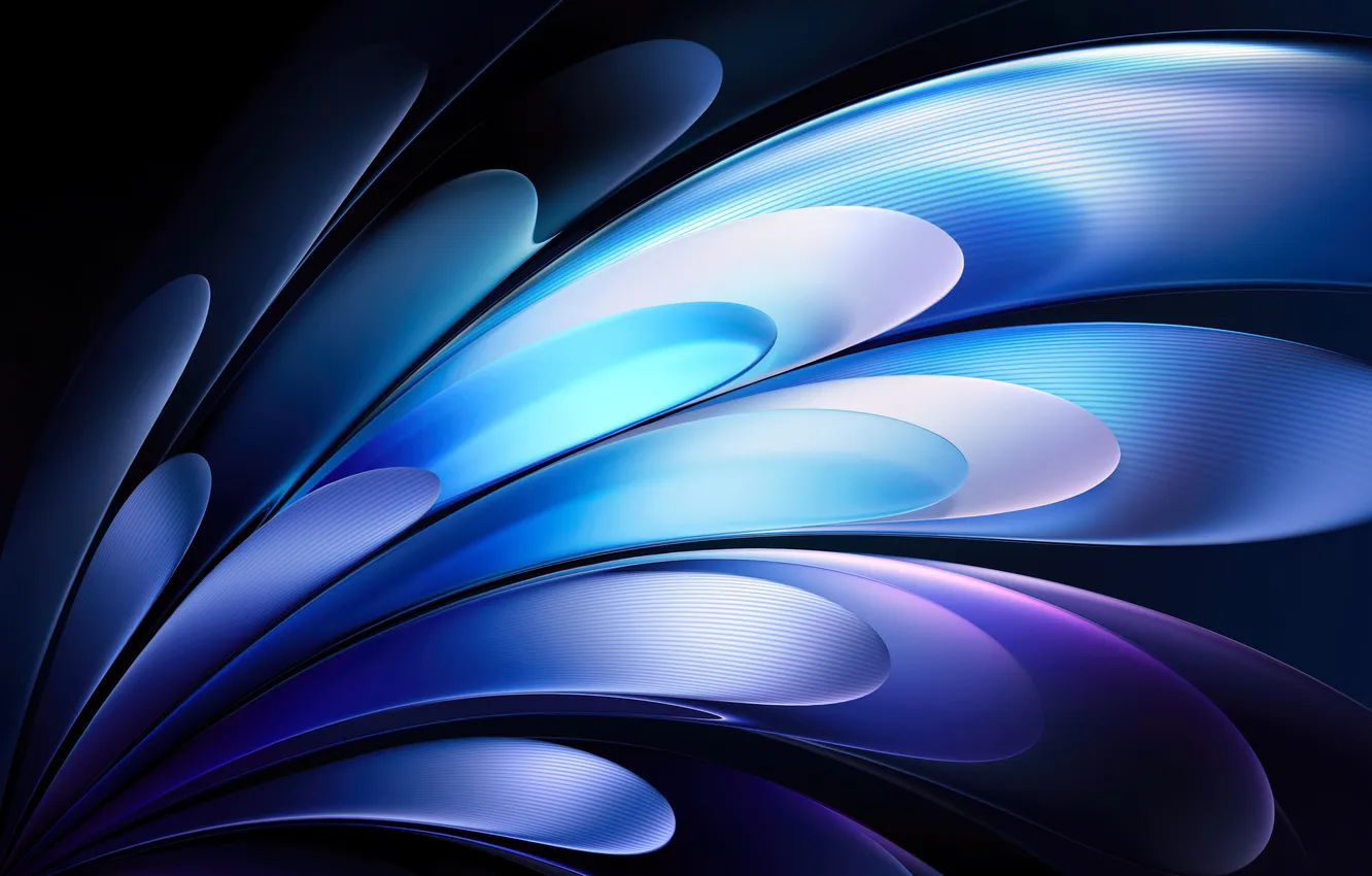 Photo wallpaper abstract, dark, design, blue, feathers, digital art