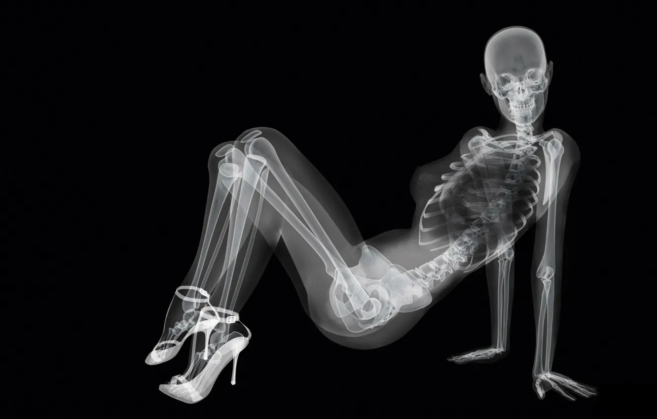 Photo wallpaper girl, skeleton, x-ray, black background